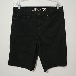 Seven7 High Rise Sunset Bermuda Jean Shorts Size 12 x 10 Black Stretch